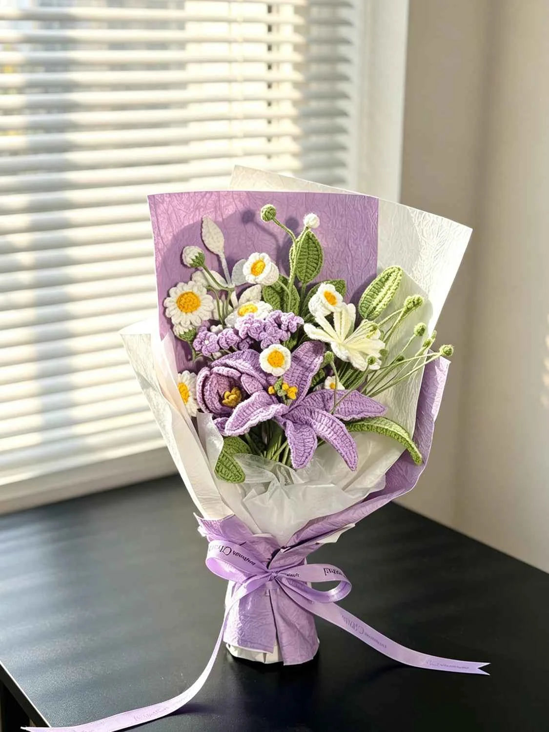 Handmade Purple Lily Crochet Bouquet - Knitted Flower Gift for Her