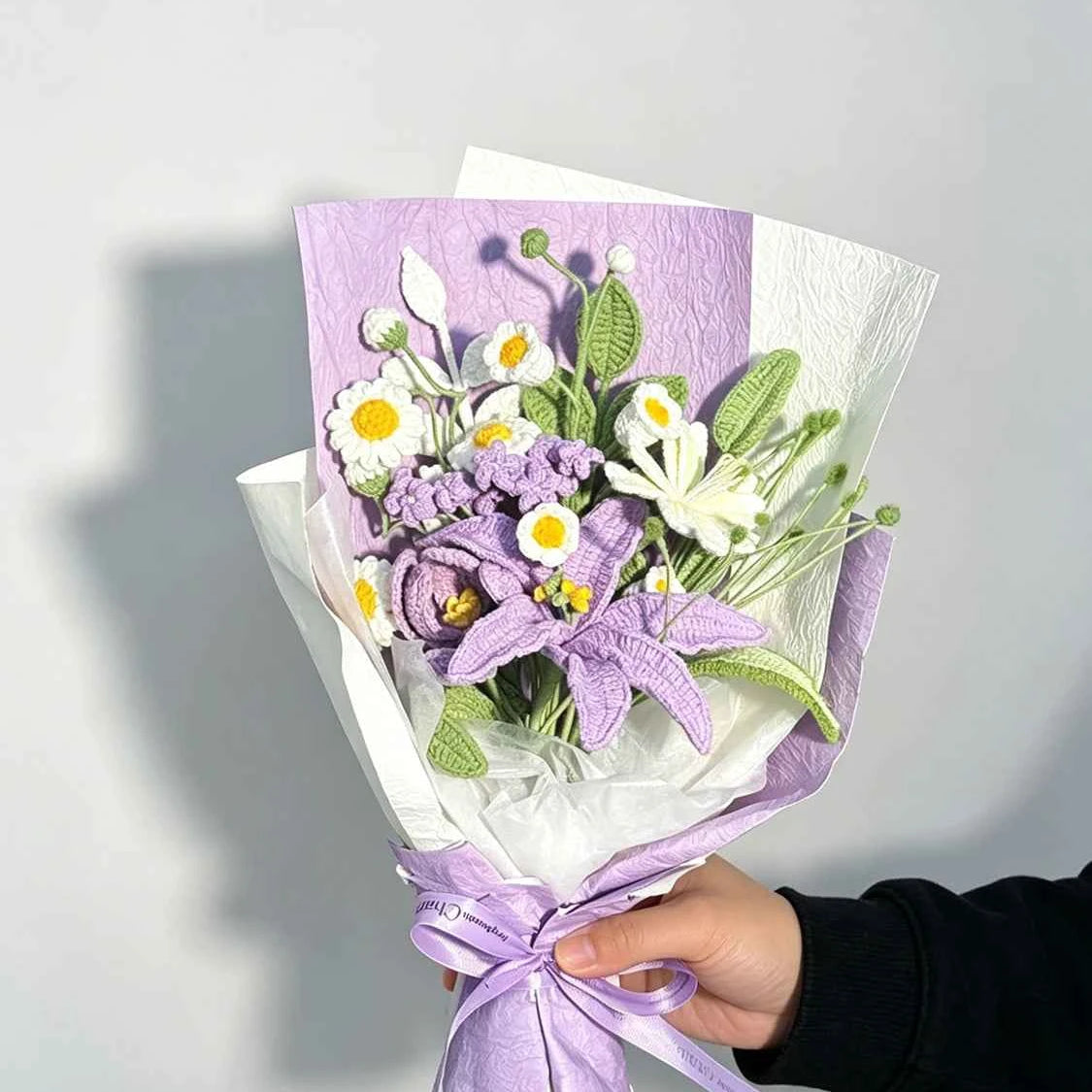 Handmade Purple Lily Crochet Bouquet - Knitted Flower Gift for Her