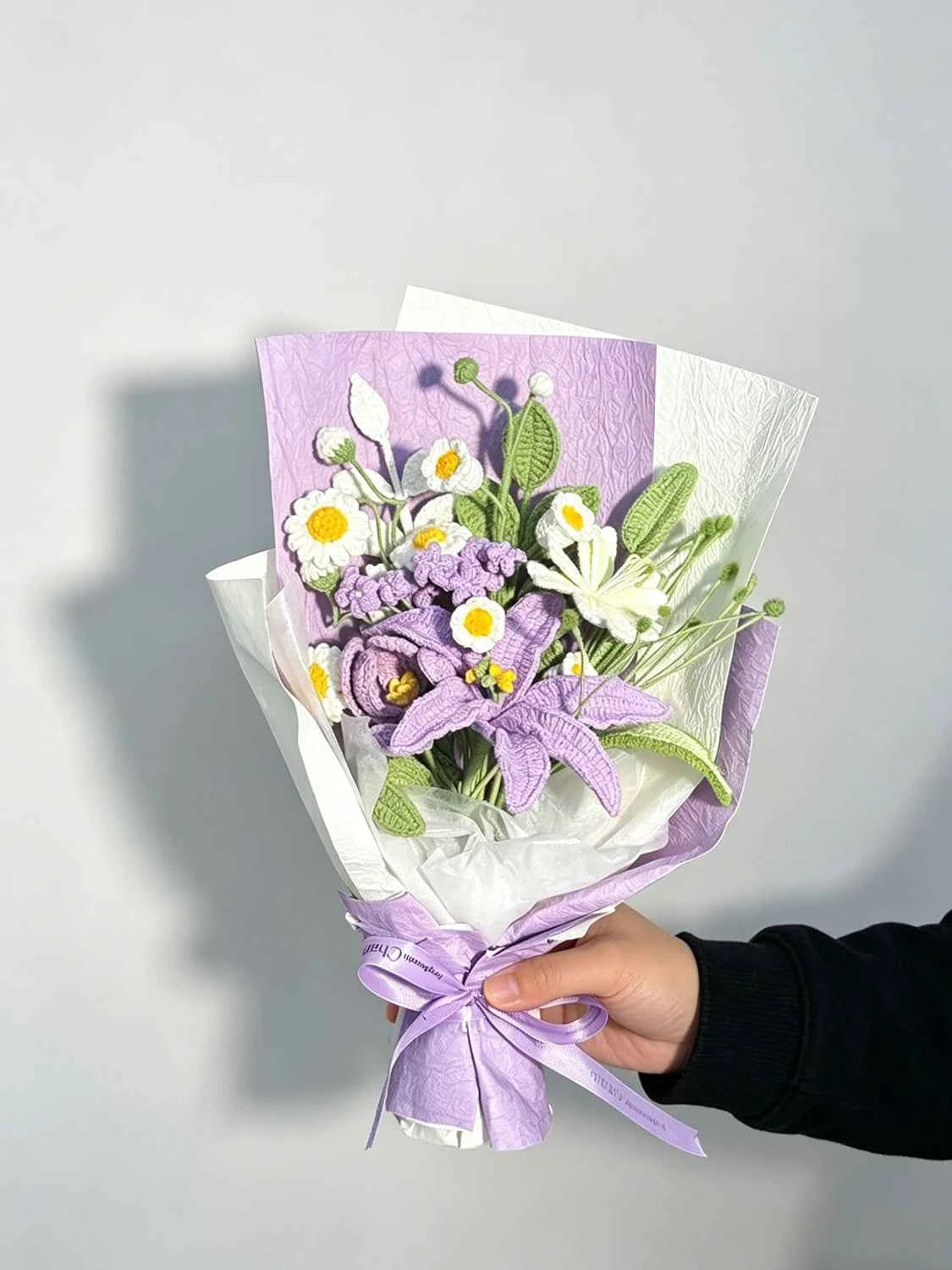 Handmade Purple Lily Crochet Bouquet - Knitted Flower Gift for Her