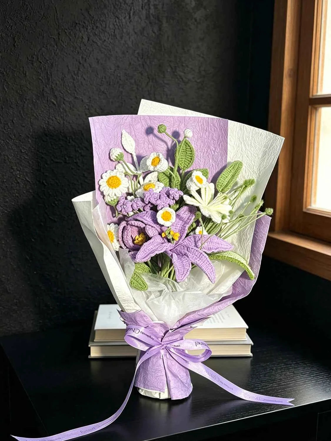 Handmade Purple Lily Crochet Bouquet - Knitted Flower Gift for Her