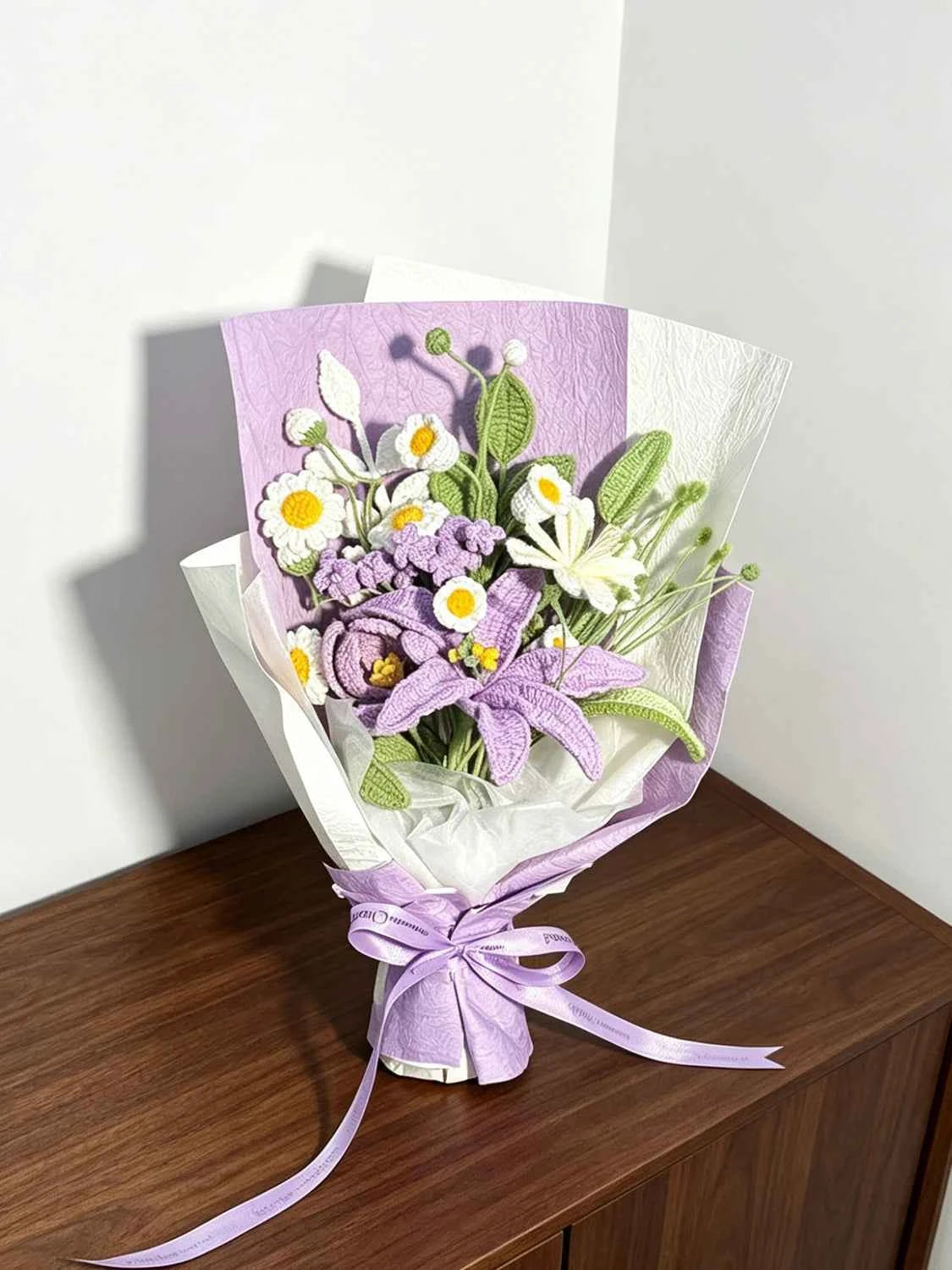 Handmade Purple Lily Crochet Bouquet - Knitted Flower Gift for Her