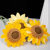 Handmade Single Layer Crochet Sunflower, Knitted Sunflower Stem, Forever Flower Gift for Home Decor, Graduation, Birthday