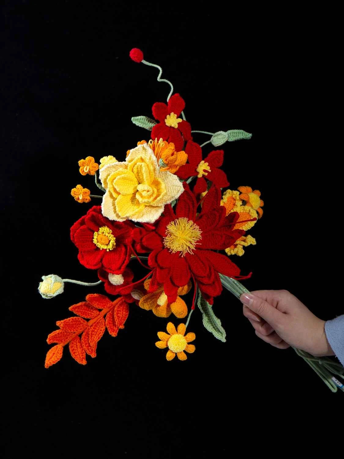 Handcrafted Crochet Flower Bouquet Gift | Red & Yellow Artificial Flowers