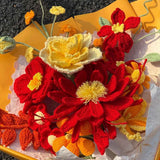 Handcrafted Crochet Flower Bouquet Gift | Red & Yellow Artificial Flowers