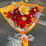 Handcrafted Crochet Flower Bouquet Gift | Red & Yellow Artificial Flowers