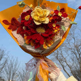 Handcrafted Crochet Flower Bouquet Gift | Red & Yellow Artificial Flowers