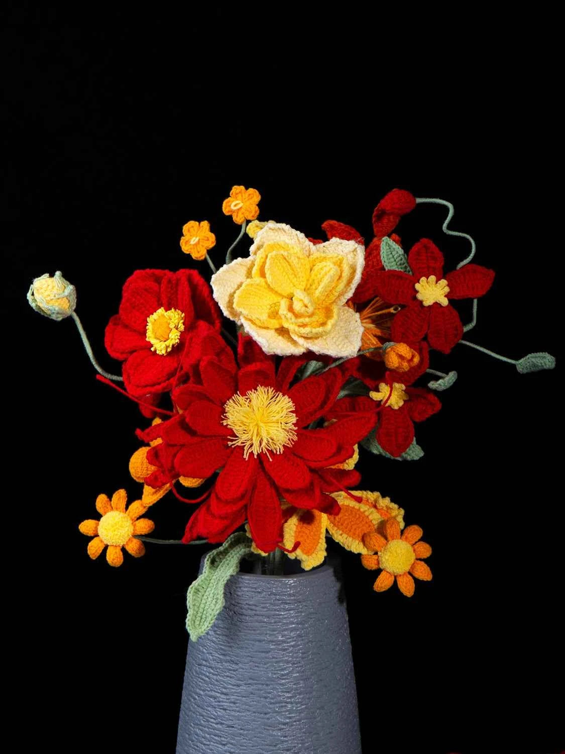 Handcrafted Crochet Flower Bouquet Gift | Red & Yellow Artificial Flowers