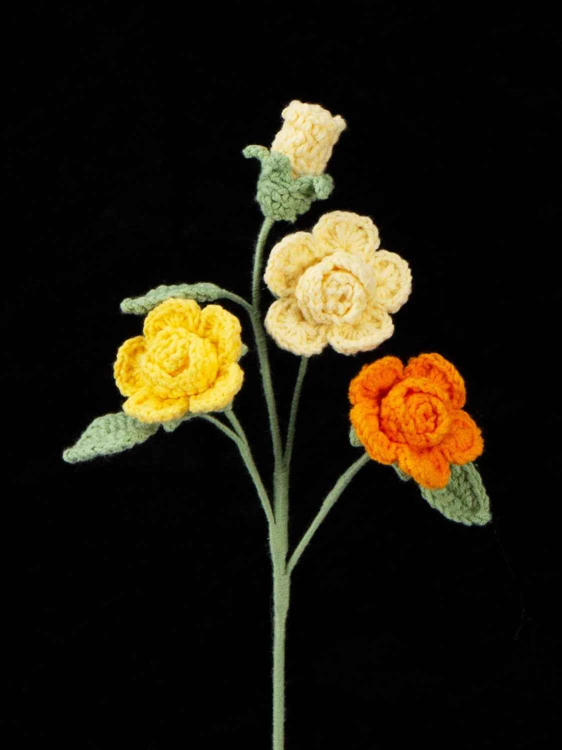 Handmade Crochet Knitted Single Stem Flower Barbie Rose