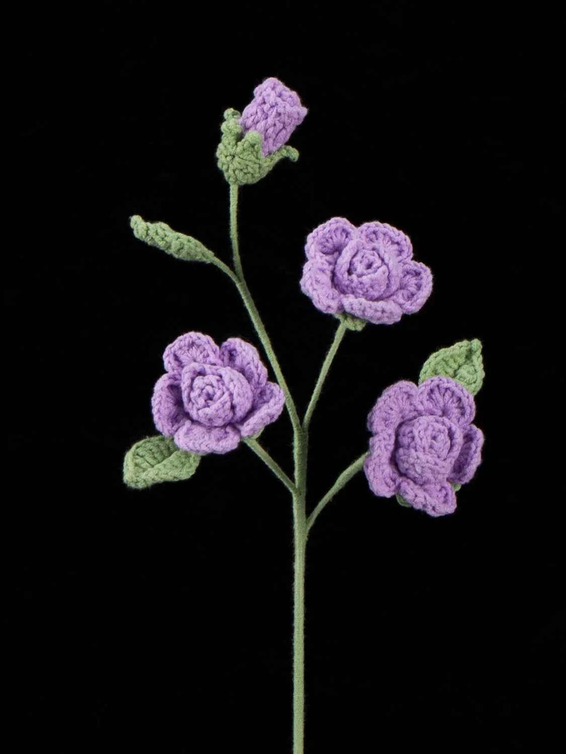 Handmade Crochet Knitted Single Stem Flower Barbie Rose