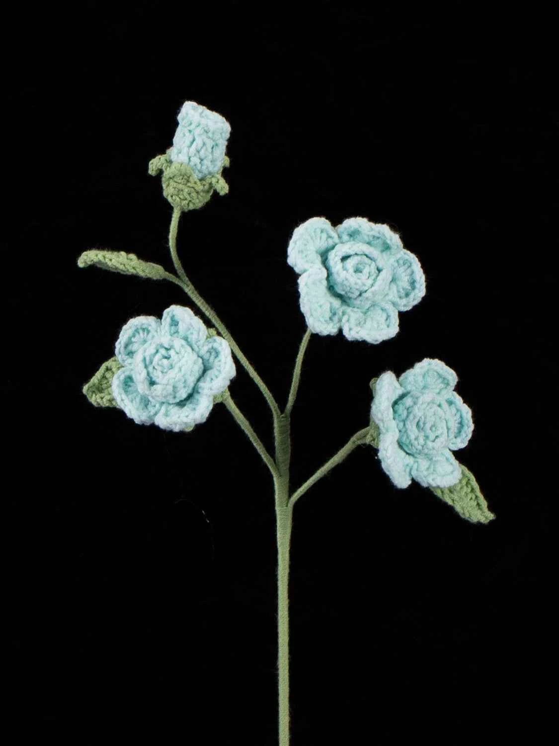 Handmade Crochet Knitted Single Stem Flower Barbie Rose