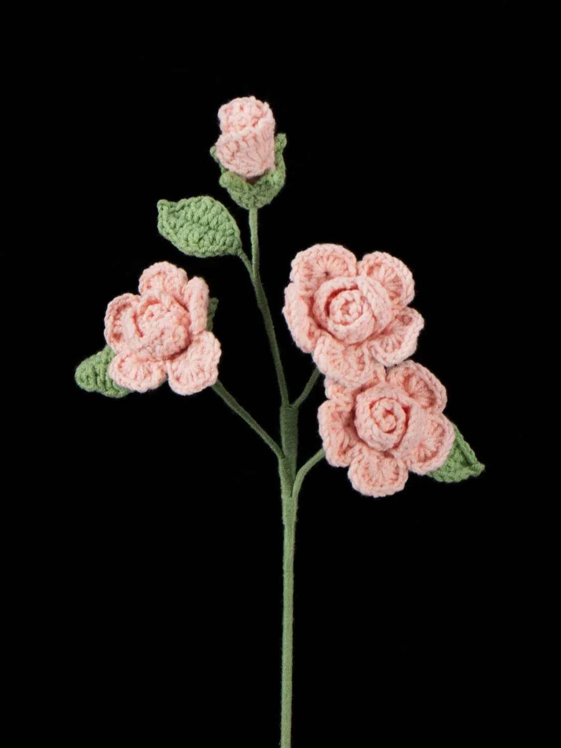 Handmade Crochet Knitted Single Stem Flower Barbie Rose