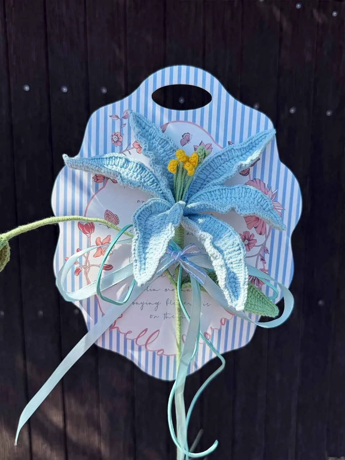 Handmade Crochet Perfume Lily Bouquet Card - Reusable Floral Greeting Card Gift