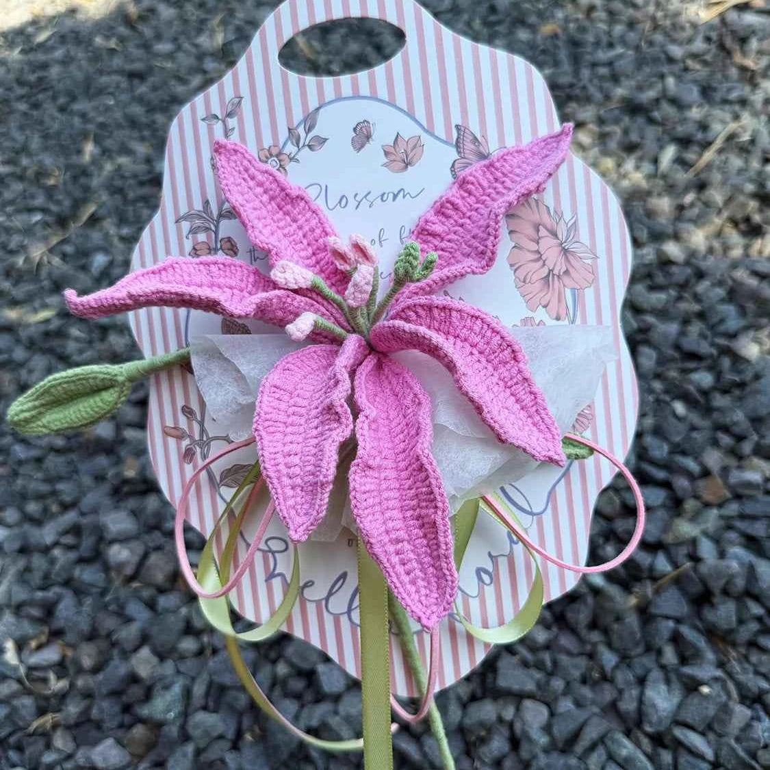 Handmade Crochet Perfume Lily Bouquet Card - Reusable Floral Greeting Card Gift