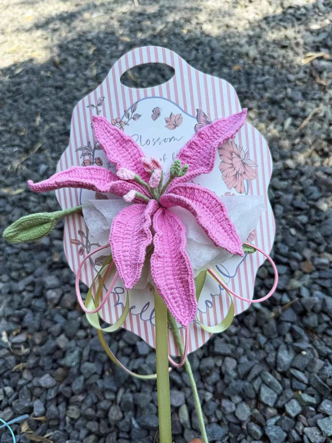 Handmade Crochet Perfume Lily Bouquet Card - Reusable Floral Greeting Card Gift