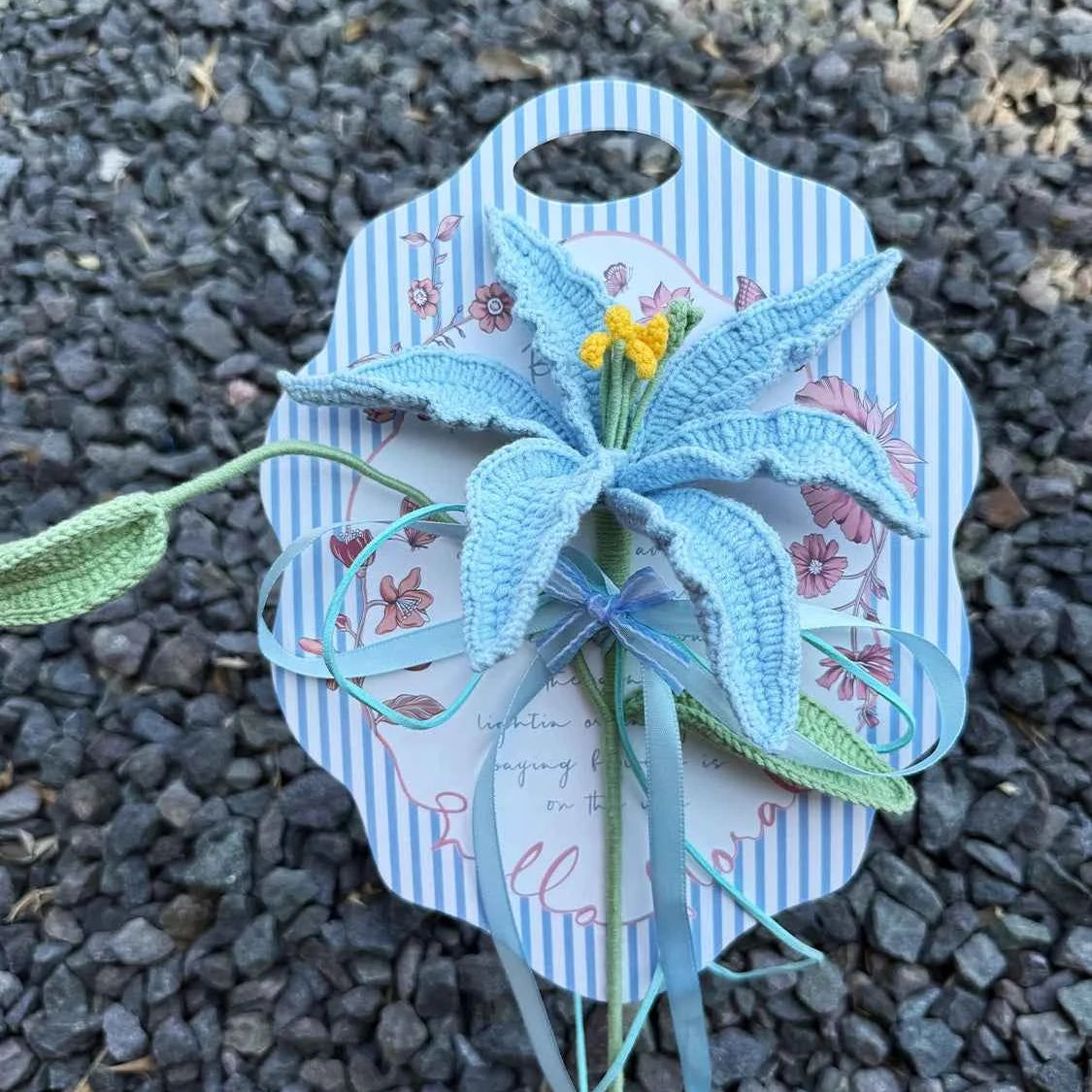 Handmade Crochet Perfume Lily Bouquet Card - Reusable Floral Greeting Card Gift