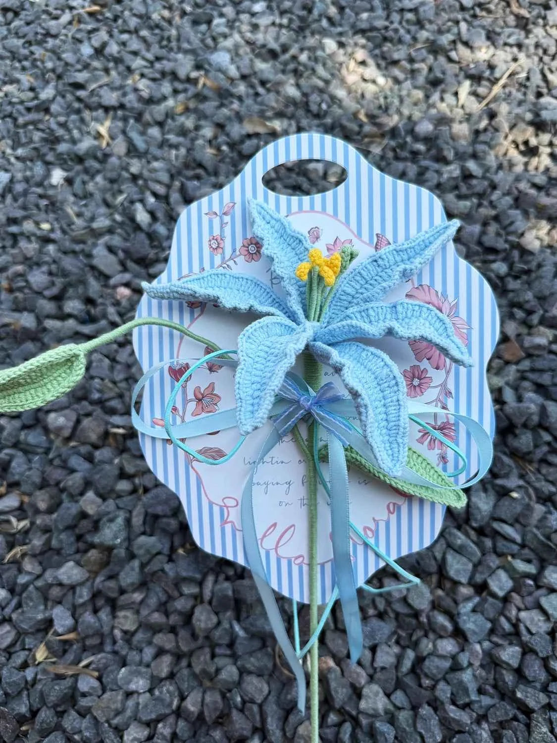 Handmade Crochet Perfume Lily Bouquet Card - Reusable Floral Greeting Card Gift