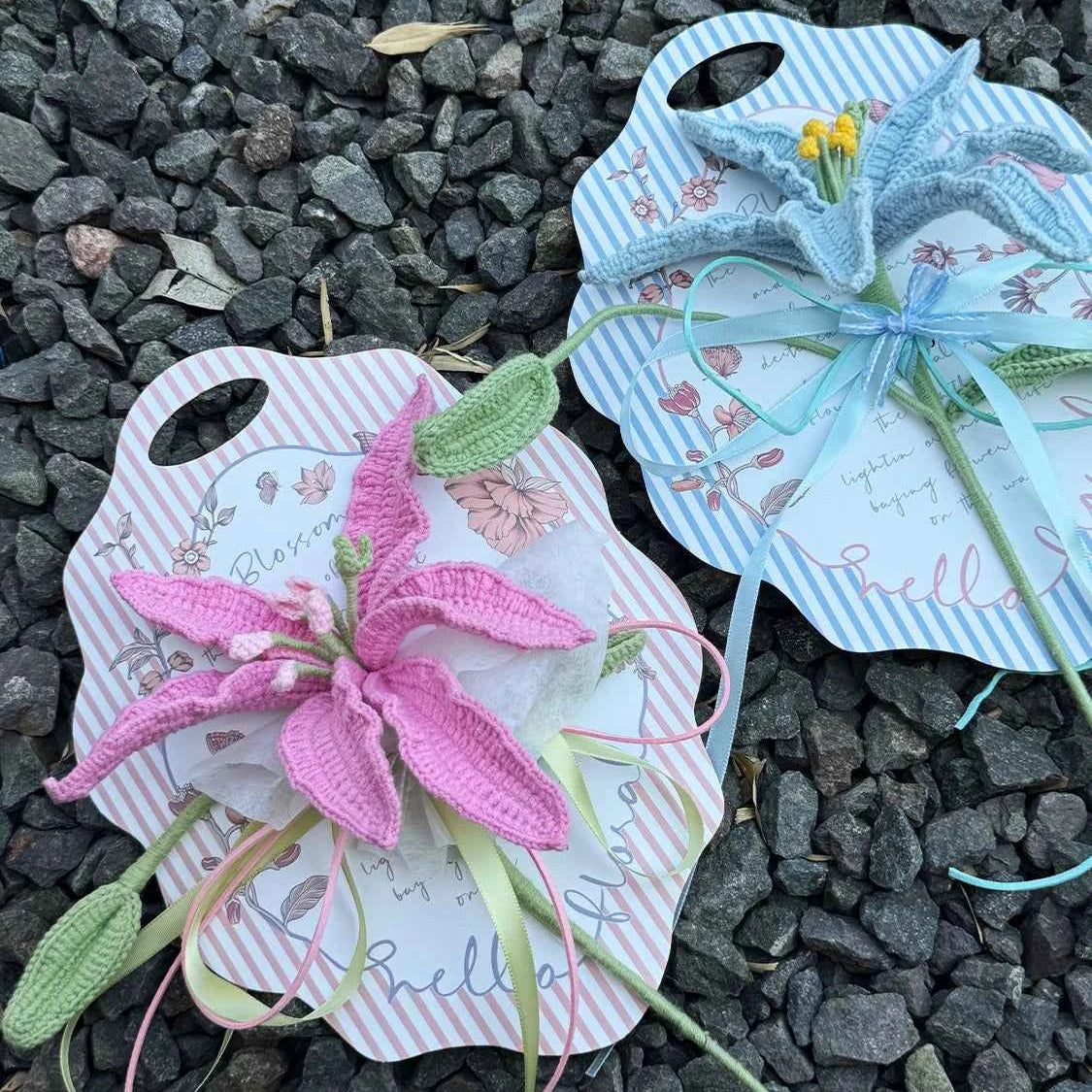 Handmade Crochet Perfume Lily Bouquet Card - Reusable Floral Greeting Card Gift