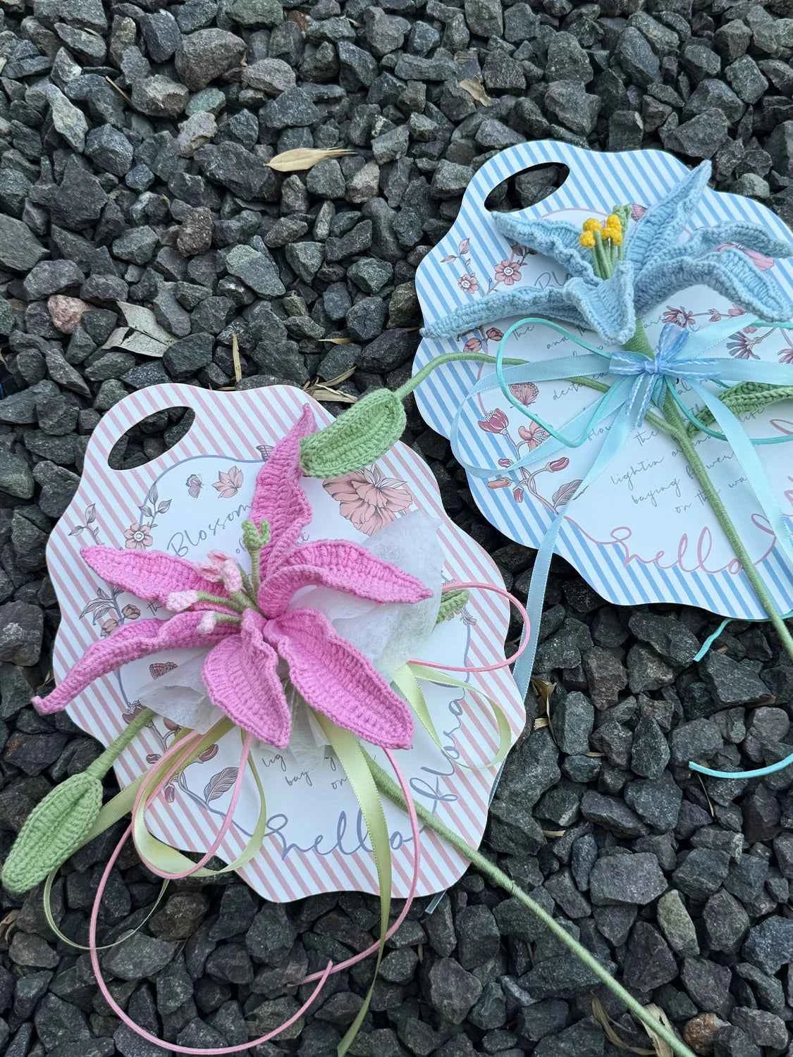 Handmade Crochet Perfume Lily Bouquet Card - Reusable Floral Greeting Card Gift
