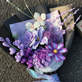 Handmade Crochet Purple Iris & Lavender Flower Bouquet