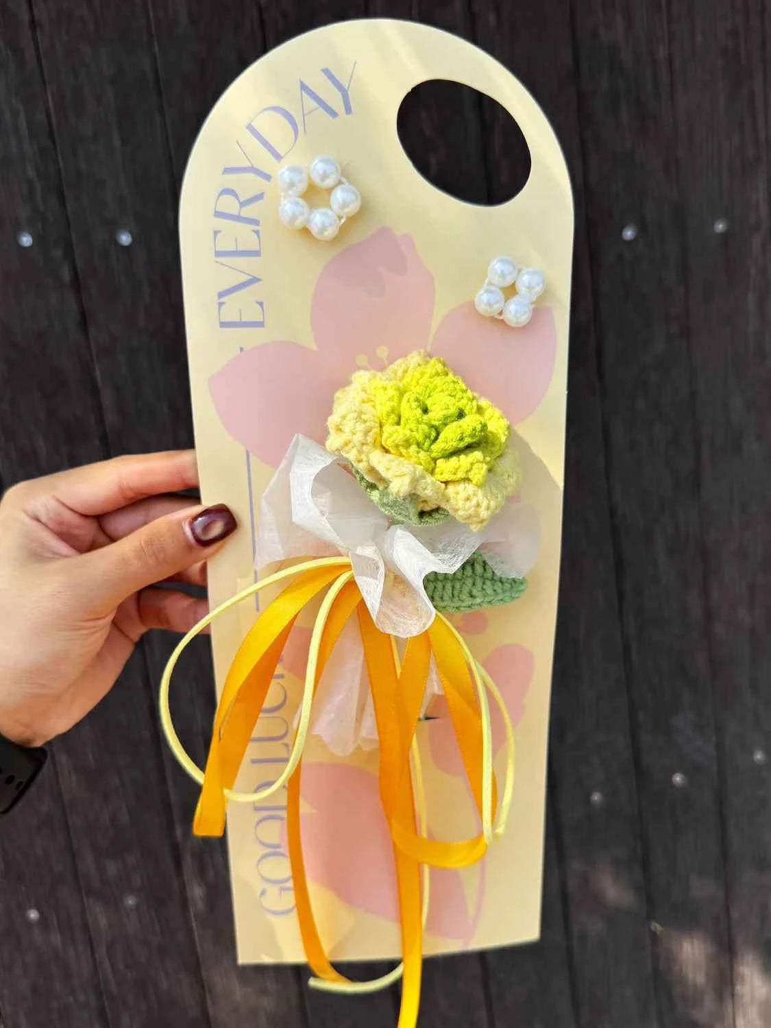 Handmade Crochet Thai Rose Bouquet Card Reusable Knitted Flower Gift