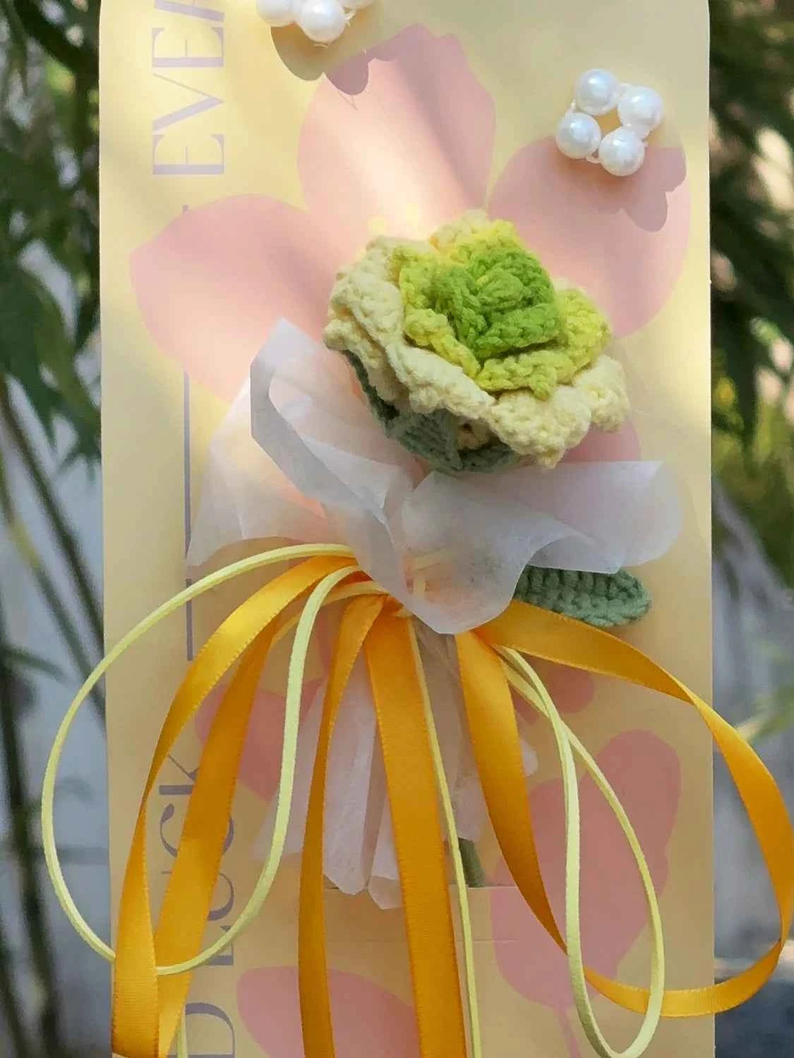 Handmade Crochet Thai Rose Bouquet Card Reusable Knitted Flower Gift