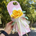 Handmade Crochet Yellow Rose on Greeting Card French Style Floral Present