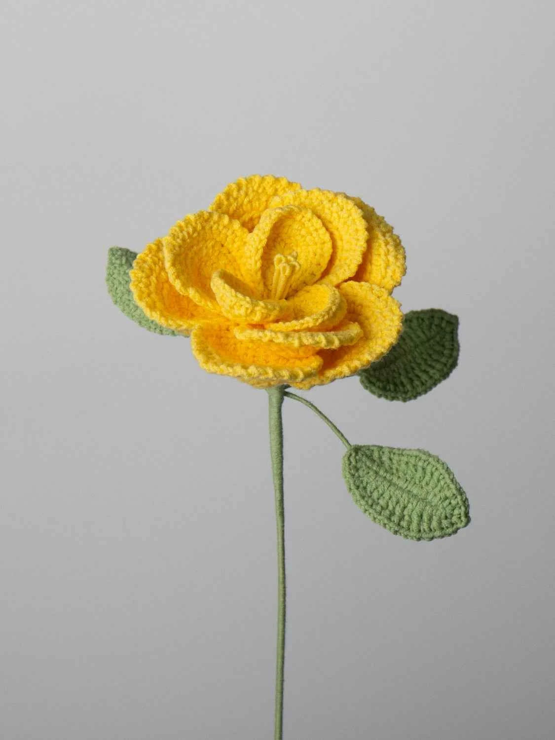 Handmade Crocheted French Rose Single Stem - Multicolor Knitted Artificial Flower
