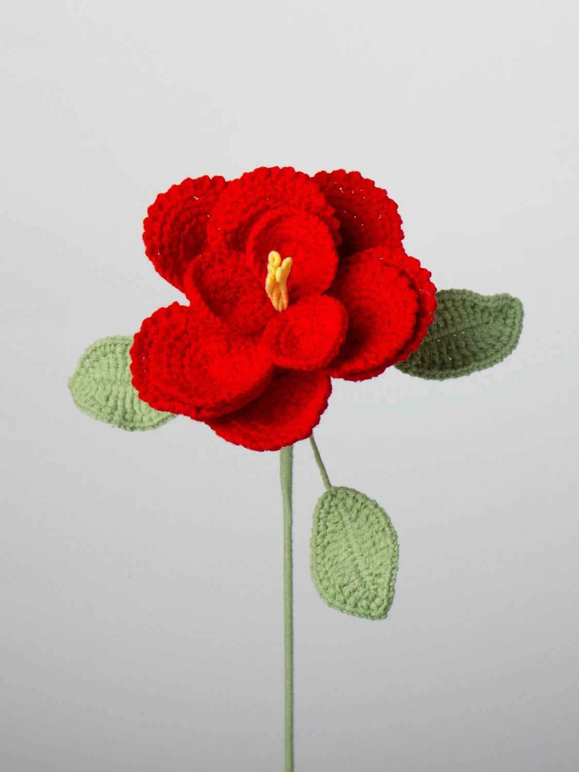 Handmade Crocheted French Rose Single Stem - Multicolor Knitted Artificial Flower