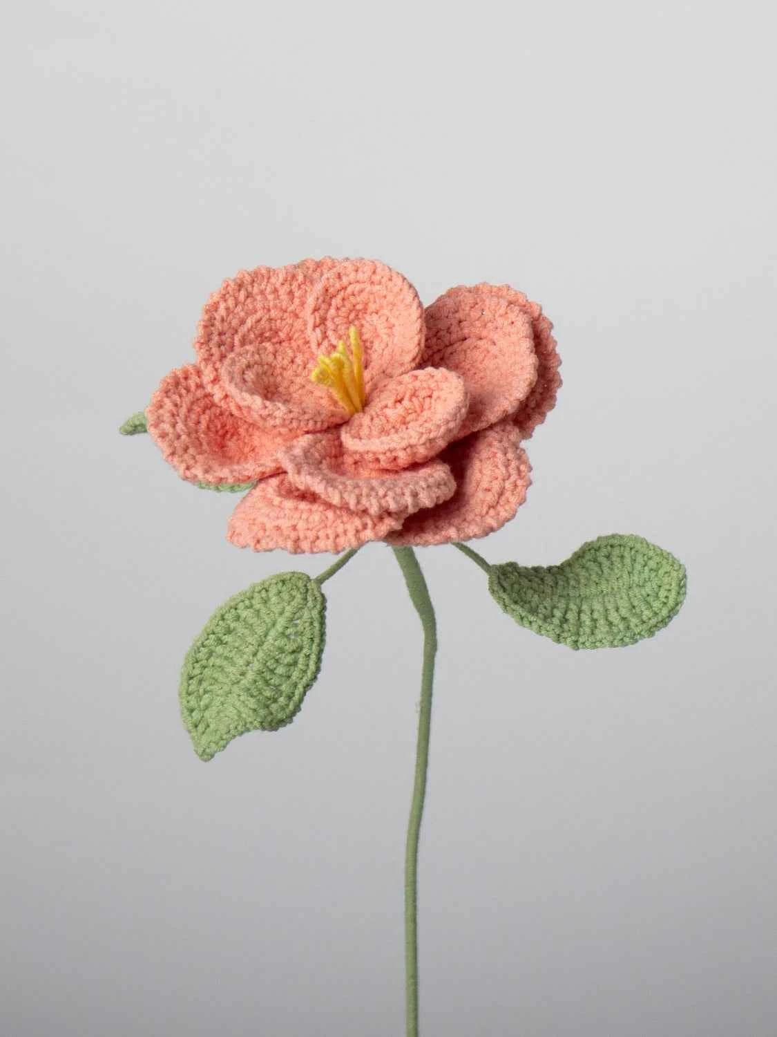 Handmade Crocheted French Rose Single Stem - Multicolor Knitted Artificial Flower