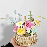 Luxury Handmade Crochet Flower Basket – Knitted Peony Rose Bouquet Arrangement, Forever Floral Gift for Home Decor & Special Occasions