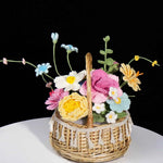 Luxury Handmade Crochet Flower Basket – Knitted Peony Rose Bouquet Arrangement, Forever Floral Gift for Home Decor & Special Occasions