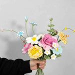 Luxury Handmade Crochet Flower Basket – Knitted Peony Rose Bouquet Arrangement, Forever Floral Gift for Home Decor & Special Occasions