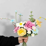 Luxury Handmade Crochet Flower Basket – Knitted Peony Rose Bouquet Arrangement, Forever Floral Gift for Home Decor & Special Occasions