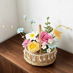 Luxury Handmade Crochet Flower Basket – Knitted Peony Rose Bouquet Arrangement, Forever Floral Gift for Home Decor & Special Occasions