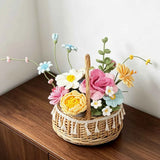 Luxury Handmade Crochet Flower Basket – Knitted Peony Rose Bouquet Arrangement, Forever Floral Gift for Home Decor & Special Occasions