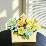 Mint Yellow Crochet Envelope Flower Bouquet, Handmade Knit Forever Floral Gift