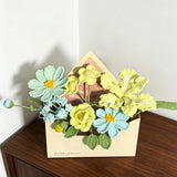 Mint Yellow Crochet Envelope Flower Bouquet, Handmade Knit Forever Floral Gift