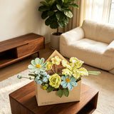 Mint Yellow Crochet Envelope Flower Bouquet, Handmade Knit Forever Floral Gift
