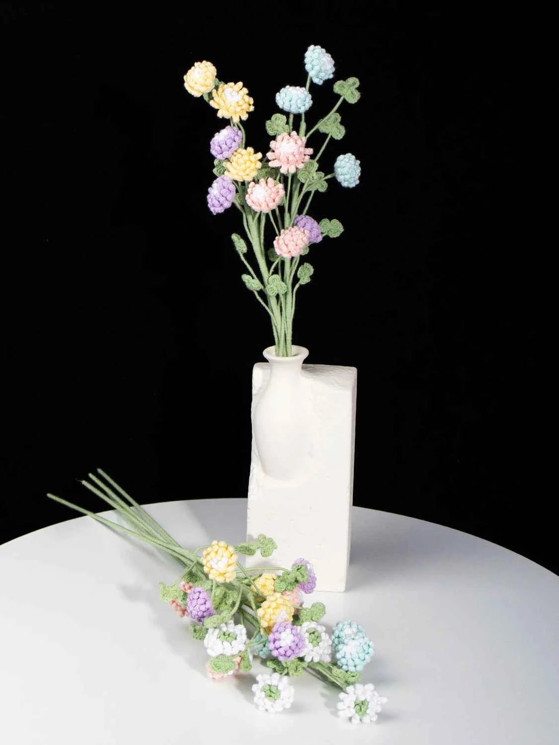 Pastel Crochet Clover Flower Bouquet | Handmade Lucky Clover Floral Arrangement