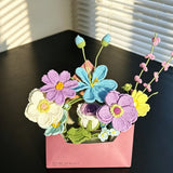 Pastel Crochet Envelope Flower Bouquet, Forever Handmade Knit Floral Decor