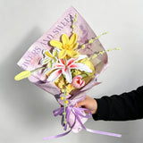 Pastel Purple Handmade Crochet Lily & Tulip Bouquet, Eternal Knitted Flower Gift For Her, Forever Preserved Floral Arrangement