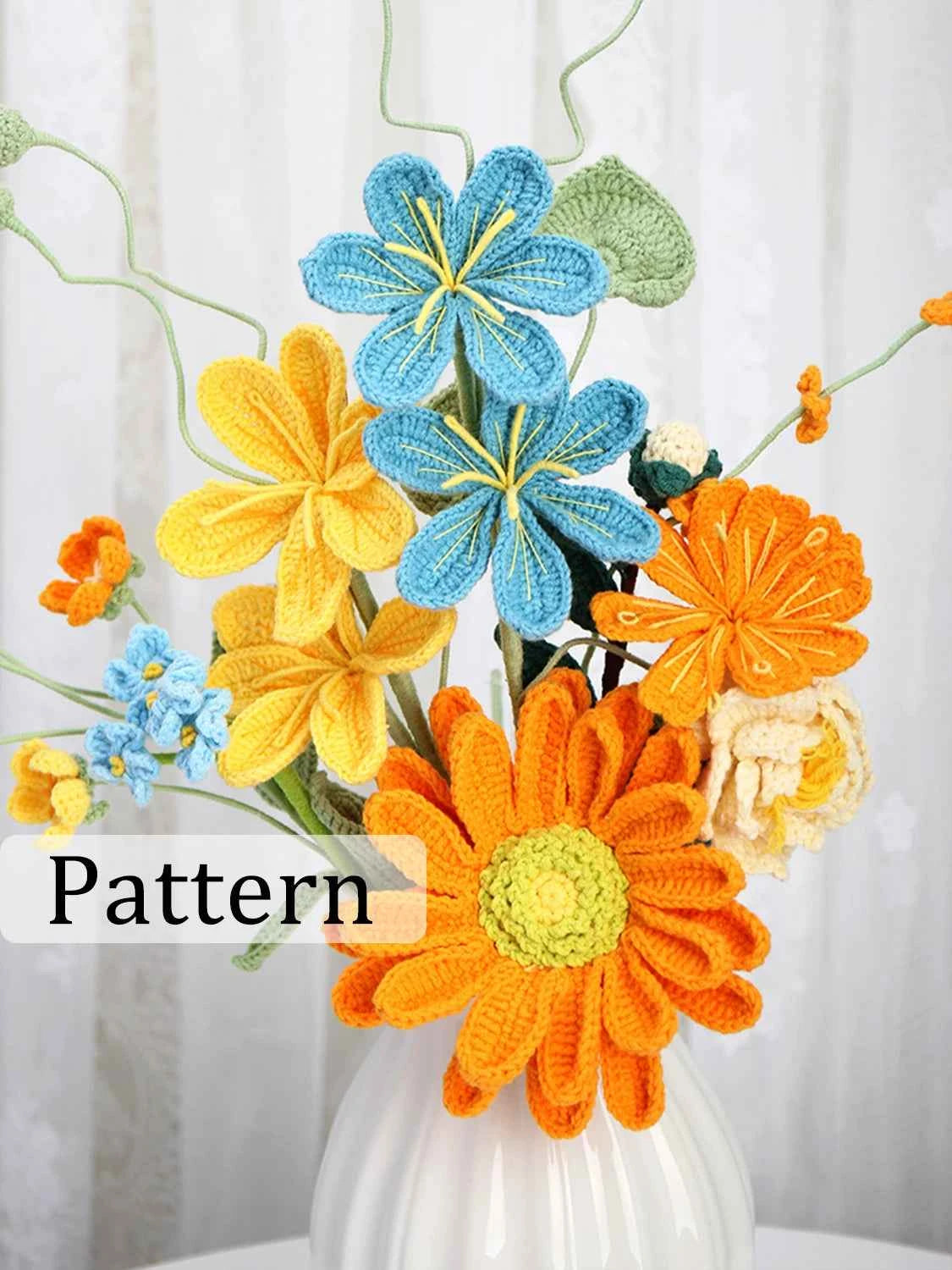 Crochet Flower Bouquet Kit with Full Materials | DIY Handmade Craft Gift for Home Decor