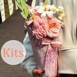 Pink Crochet Flower Bouquet Kit - All Materials Included | DIY French Rose, Luoshen Rose, Tulip, Plumeria Crochet Kit for Beginners with Tutorial