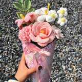 Pink Crochet Flower Bouquet Kit - All Materials Included | DIY French Rose, Luoshen Rose, Tulip, Plumeria Crochet Kit for Beginners with Tutorial