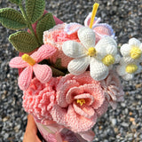 Pink Crochet Flower Bouquet Kit - All Materials Included | DIY French Rose, Luoshen Rose, Tulip, Plumeria Crochet Kit for Beginners with Tutorial