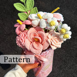 Pink Crochet Flower Bouquet Kit - All Materials Included | DIY French Rose, Luoshen Rose, Tulip, Plumeria Crochet Kit for Beginners with Tutorial