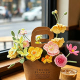 Sunny Pastel Crochet Flower Bouquet In Paper Bag