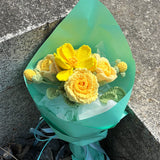 Sunny Yellow Plumeria Rose Crochet Bouquet, Eternal Handmade Forever Flower Gift