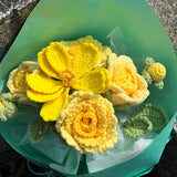 Sunny Yellow Plumeria Rose Crochet Bouquet, Eternal Handmade Forever Flower Gift