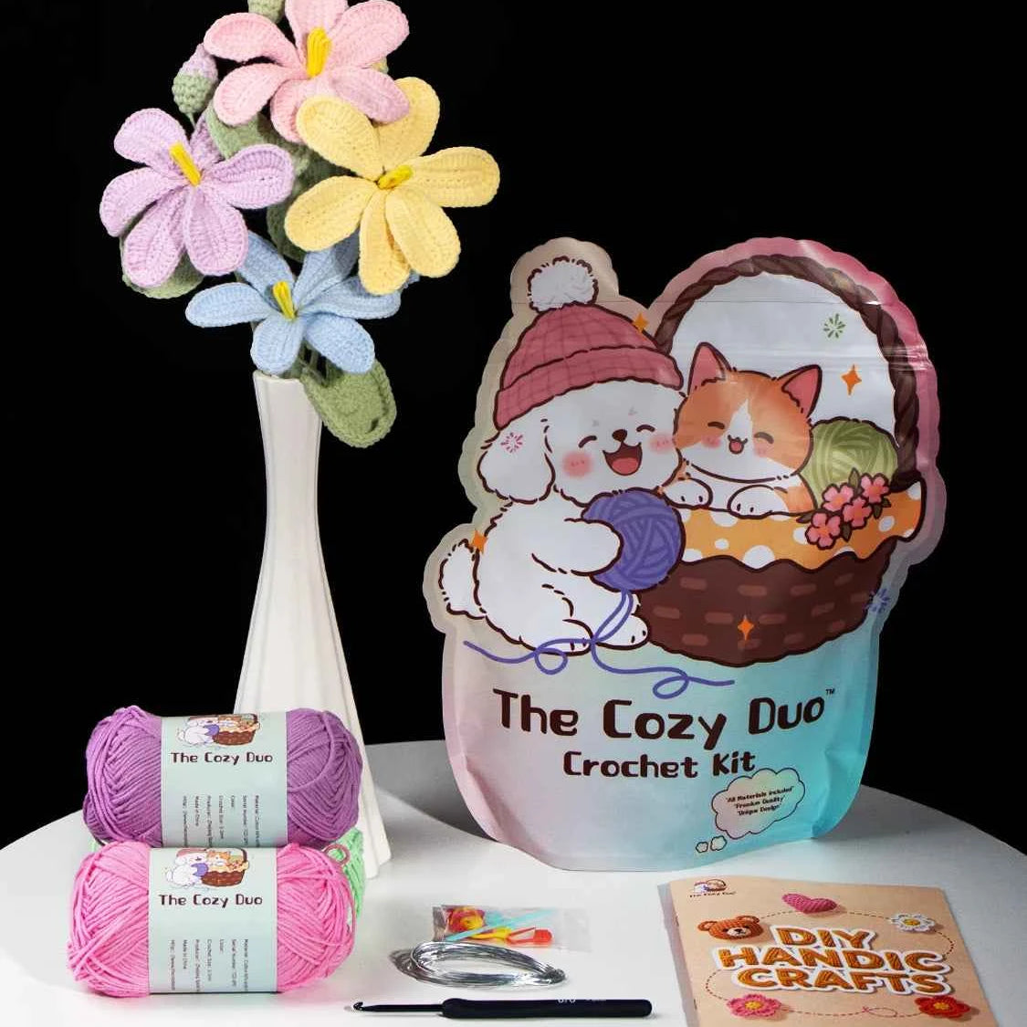 Vintage Tung Blossom Crochet Kit DIY May Snow Floral Craft Set with Yarn & Guide